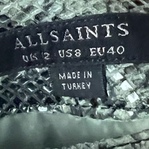 All Saints Green Snakeskin Printed Leather Mini Skirt with Zip Detail in Size 8 - Picture 3 of 3